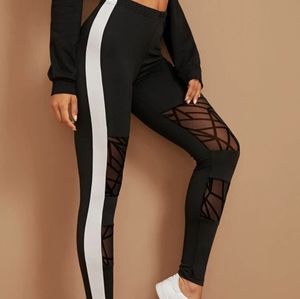 Black and white mesh panel leggings size L